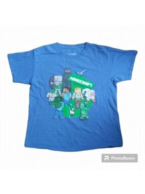 Mojang Boys/Girls 100% Cotton Blue Graphic Minecraft T-Shirt - Size Medium